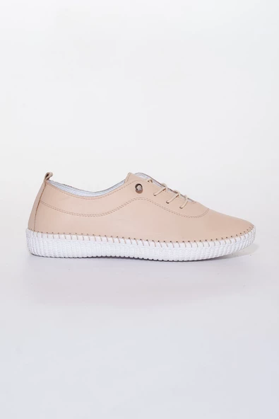 Hakiki Deri Ortopedik Saraçlı Bej Büyük Numara Kadın Ayakkabısı Günlük - Resim 2