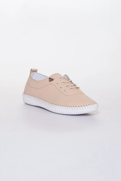 Hakiki Deri Ortopedik Saraçlı Bej Büyük Numara Kadın Ayakkabısı Günlük - Resim 3