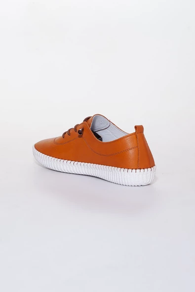 Hakiki Deri Ortopedik Saraçlı Taba Büyük Numara Kadın Ayakkabısı Günlük - Resim 4