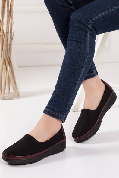 Hakiki Deri Streç Bordo Büyük Numara Kadın Ayakkabısı Günlük ürün görseli