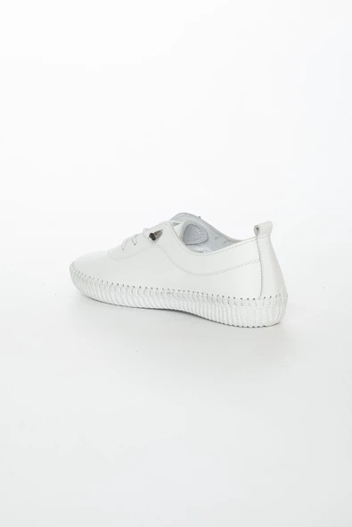 Hakiki Deri Ortopedik Saraçlı Beyaz Büyük Numara Kadın Ayakkabısı Günlük - Resim 4