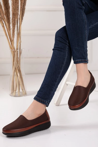 Hakiki Deri Streç Taba Büyük Numara Kadın Ayakkabısı Günlük ürün görseli