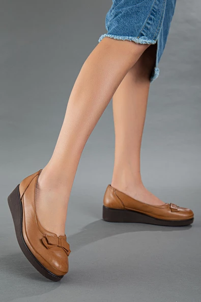 Dilimler Ayakkabı Hakiki Deri Ortopedik Fiyonklu Taba Kadın Ayakkabı - Resim 2