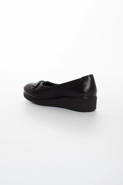 Dilimler Ayakkabı Hakiki Deri Ortopedik Fiyonklu Siyah Kadın Ayakkabı - Resim 4