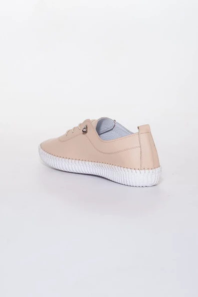 Hakiki Deri Ortopedik Saraçlı Bej Büyük Numara Kadın Ayakkabısı Günlük - Resim 4