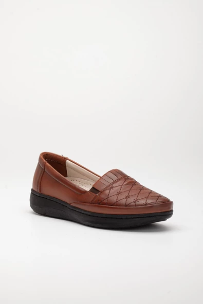 Hakiki Deri Nakış Detaylı Taba Büyük Numara Kadın Ayakkabısı Günlük - Resim 5