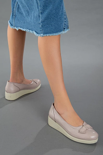 Dilimler Ayakkabı Hakiki Deri Ortopedik Fiyonklu Gri Kadın Ayakkabı - Resim 2