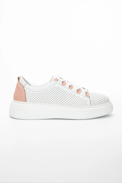 Hakiki Doğal Deri Bağcıklı Pudra Kadın Cusual Ayakkabı - Resim 3