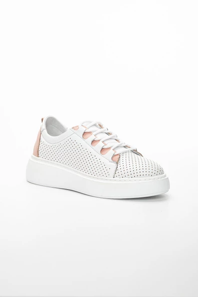 Hakiki Doğal Deri Bağcıklı Pudra Kadın Cusual Ayakkabı - Resim 4