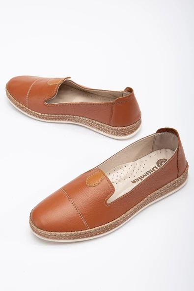 Hakiki Deri Ortopedik Saraçlı Taba Büyük Numara Kadın Ayakkabısı Günlük ürün görseli