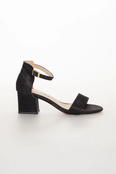 Tek Bant Siyah Kadın Topuklu Sandalet - Resim 2