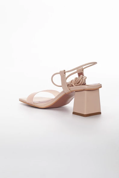 Bilek Sargılı Mat Şeffaf Nude Kadın Topuklu Sandalet - Resim 5