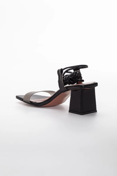 Bilek Sargılı Mat Şeffaf Siyah Kadın Topuklu Sandalet - Resim 5