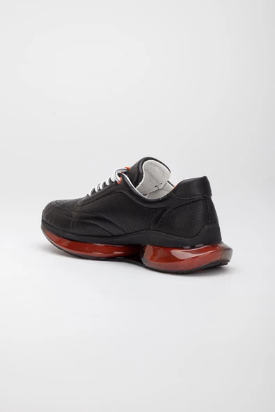 Hakiki Deri Balon Taban Ortopedik Bağcıklı Siyah Kadın Spor Ayakkabı - Resim 5