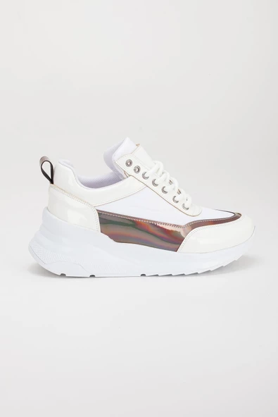 Rugan ve Hologram Bağlı Beyaz Kadın Spor Ayakkabı - Resim 3