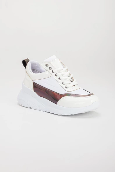 Rugan ve Hologram Bağlı Beyaz Kadın Spor Ayakkabı - Resim 4