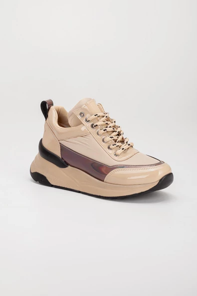 Rugan ve Hologram Bağlı Nude Kadın Spor Ayakkabı - Resim 4