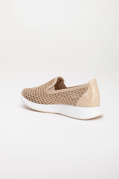 Taşlı Lazer Baskılı Bağsız Bej Kadın Casual Spor Ayakkabı - Resim 5