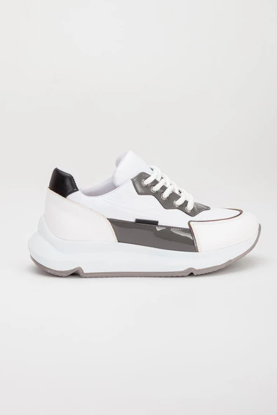 Süet ve Paraşüt Faylon Taban Beyaz Kadın Spor Ayakkabı - 3