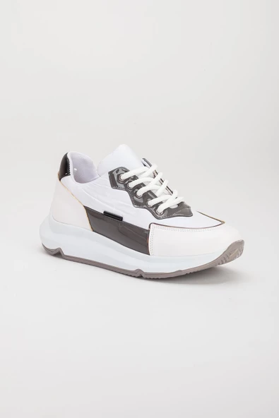 Süet ve Paraşüt Faylon Taban Beyaz Kadın Spor Ayakkabı - 4