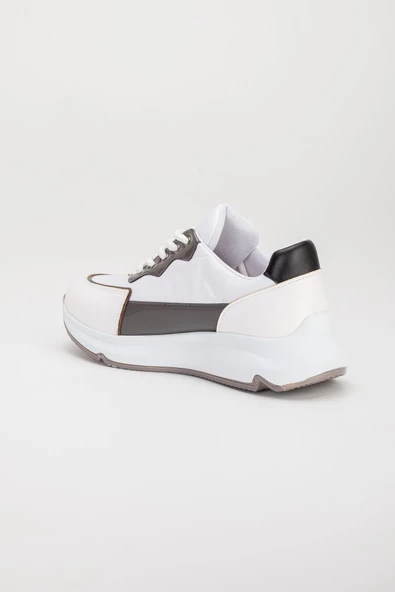 Süet ve Paraşüt Faylon Taban Beyaz Kadın Spor Ayakkabı - 5