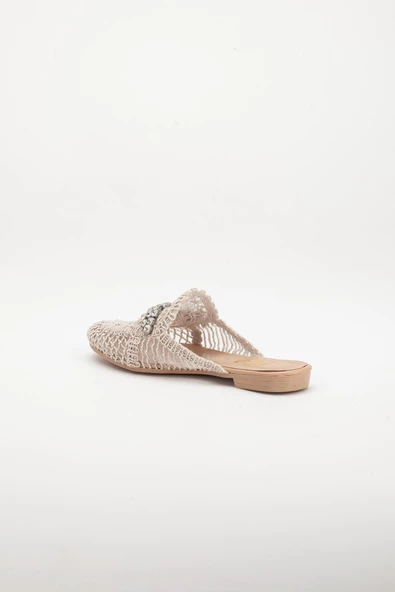 Örme Taşlı Bej Kadın Terlik - Resim 5