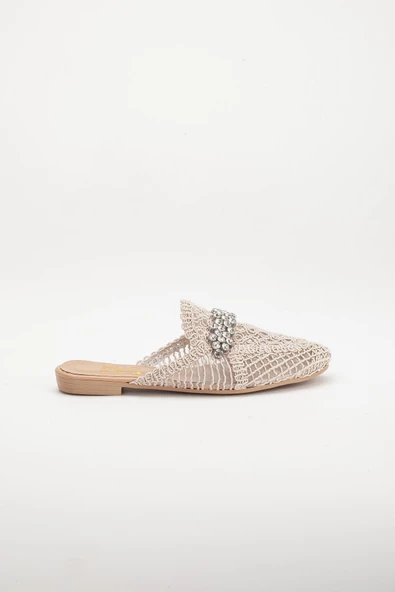 Örme Taşlı Bej Kadın Terlik - Resim 3