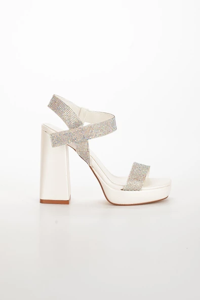 Tekbant Taşlı Platform Topuklu Sedef Kadın Abiye Ayakkabı - Resim 3
