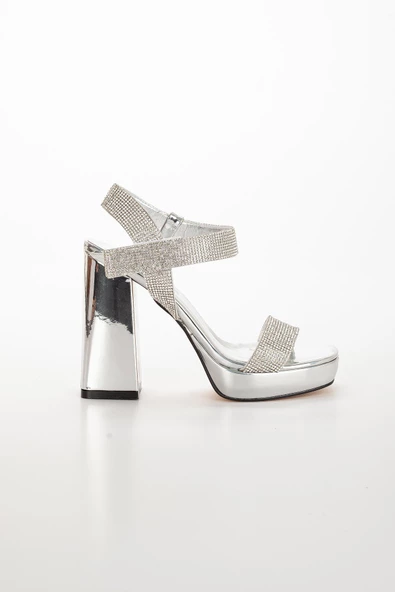 Tekbant Taşlı Platform Topuklu Gümüş Kadın Abiye Ayakkabı - Resim 3