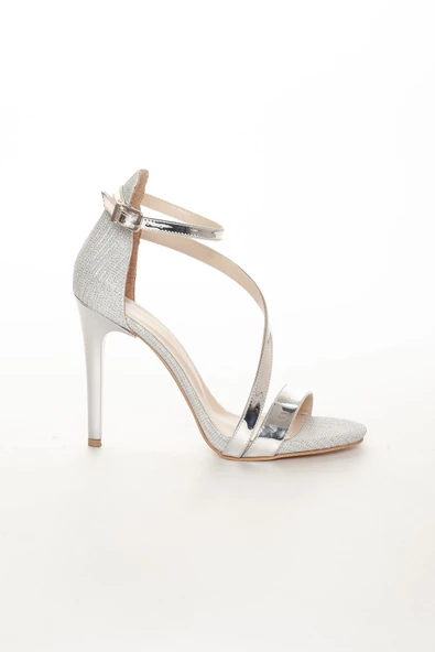 Platform Tekbant Gümüş Kadın Topuklu Abiye Ayakkabı - Resim 2