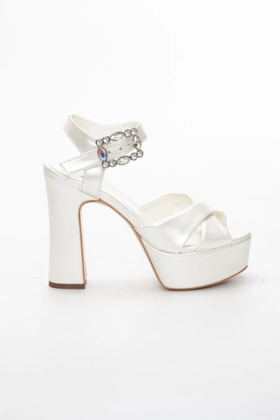 Platformlu Saten Taşlı Sedef Kadın Topuklu Abiye Ayakkabı - Resim 4