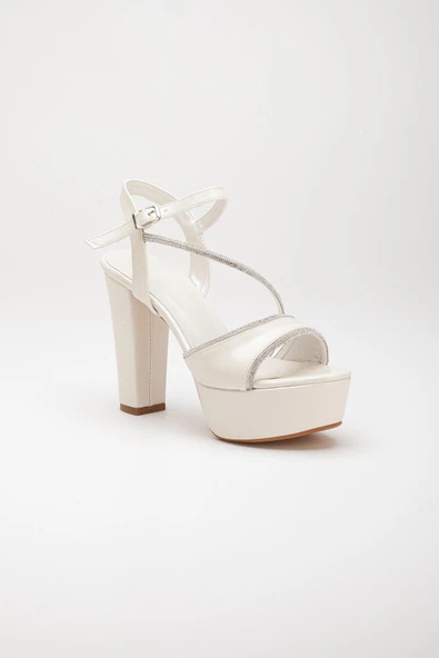 Tek Bant Taşlı Cilt Sedef Kadın Platform Topuklu Abiye Ayakkabı - Resim 4