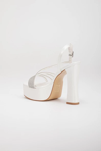 Çapraz Taşlı Platform Topuk Sedef Kadın Abiye Ayakkabı - Resim 5