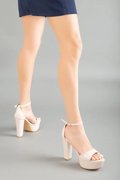 Tek Bant Rugan Ten Kadın Platform Topuklu Abiye Ayakkabı - Resim 2