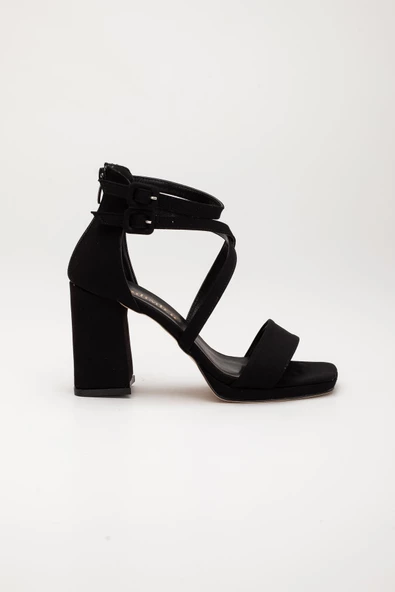 Saten Tek ve Çapraz Bant Siyah Kadın Platform Topuk Abiye Ayakkabı - Resim 3