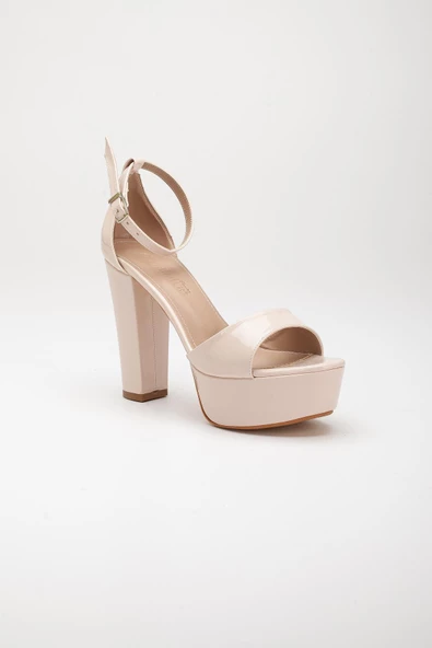 Tek Bant Rugan Ten Kadın Platform Topuklu Abiye Ayakkabı - Resim 4