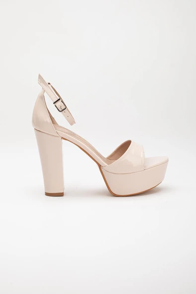 Tek Bant Rugan Ten Kadın Platform Topuklu Abiye Ayakkabı - Resim 3