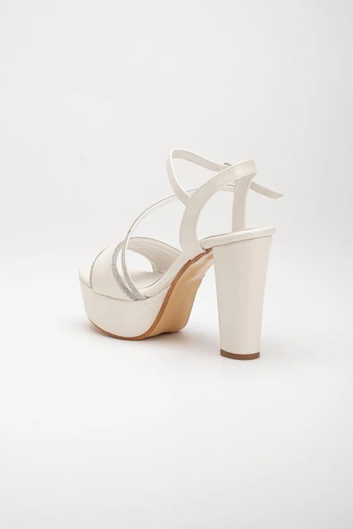 Tek Bant Taşlı Cilt Sedef Kadın Platform Topuklu Abiye Ayakkabı - Resim 5