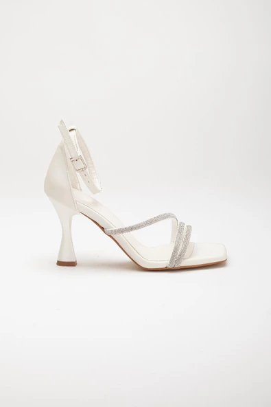 Çapraz Taşlı Saten Baretli Sedef Kadın Abiye Topuklu Ayakkabı - Resim 3