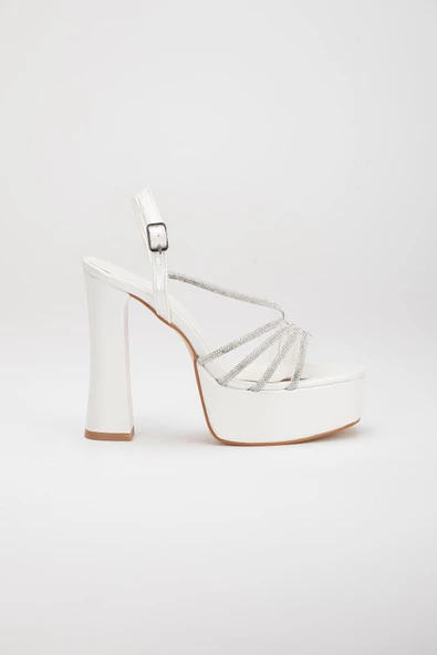 Çapraz Taşlı Platform Topuk Sedef Kadın Abiye Ayakkabı - Resim 3