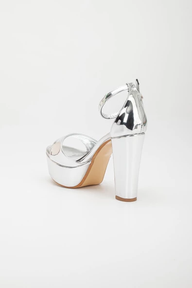 Tek Bant Rugan Gümüş Kadın Platform Topuklu Abiye Ayakkabı - Resim 5