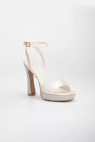 Topuk Ve Platform Taşlı Saten Bilek Bantlı Sedef Kadın Platform Abiye Ayakkabı - Resim 4