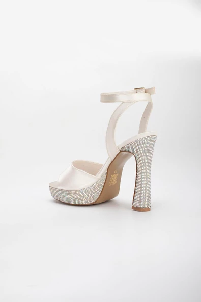 Topuk Ve Platform Taşlı Saten Bilek Bantlı Sedef Kadın Platform Abiye Ayakkabı - Resim 5