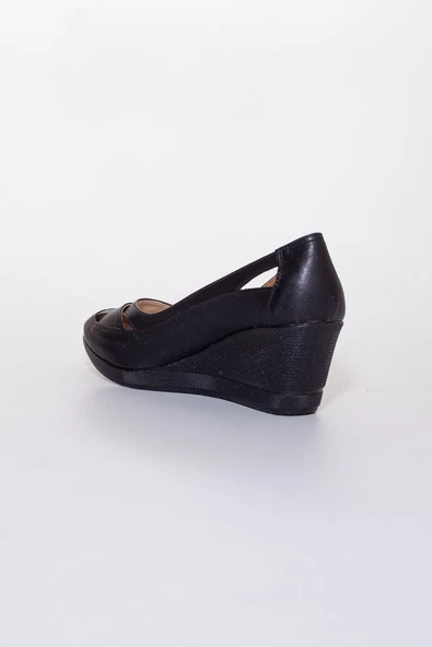 Dolgu Taban Ortopedik Siyah Kadın Dolgu Topuklu Ayakkabı - Resim 4