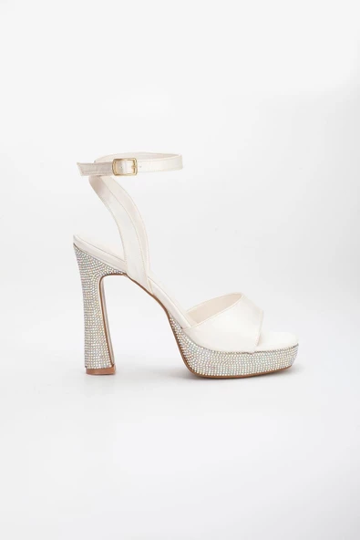 Topuk Ve Platform Taşlı Saten Bilek Bantlı Sedef Kadın Platform Abiye Ayakkabı - Resim 3
