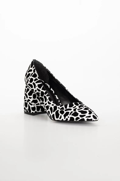 Leopar Desenli Kalın Topuk Beyaz Kadın Stiletto - 4