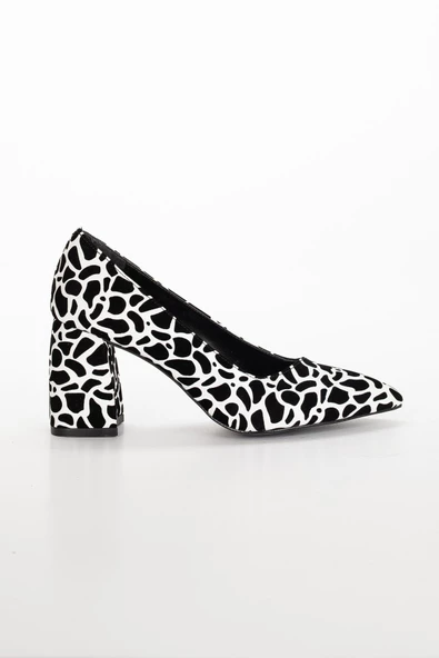 Leopar Desenli Kalın Topuk Beyaz Kadın Stiletto - 3