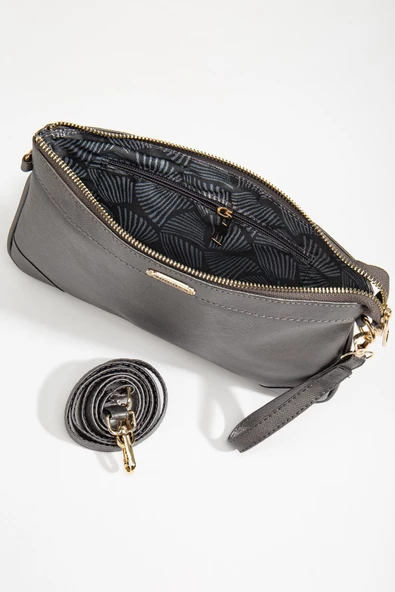 Prada Malzeme Uzun Kısa Askılı Platin Kadın Portföy Çanta - Resim 3