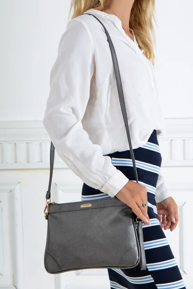 Prada Malzeme Uzun Kısa Askılı Platin Kadın Portföy Çanta - Resim 2