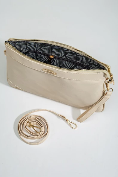 Prada Malzeme Uzun Kısa Askılı Bej Kadın Portföy Çanta - Resim 3